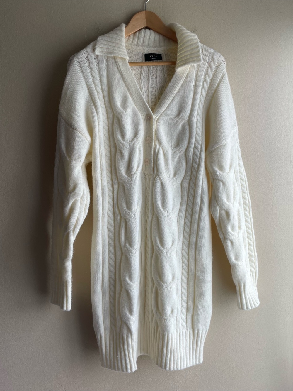 Vici Women Chunky Sweater Dress Ivory Size Large